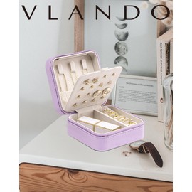 Vlando Travel Jewelry Case with 16 Earring Plates,Small Travel Jewelry Organizer Box,Gift for Girls Women,Purple