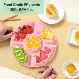 agctrler Pack of 4 Snack Plates with 5 Compartments, Stackable Fruit Plates, Plastic, Reusable Colourful Candy Plates, Dishwasher Safe Snack Bowl with Compartments, PP Plastic, for Home Party for Nut