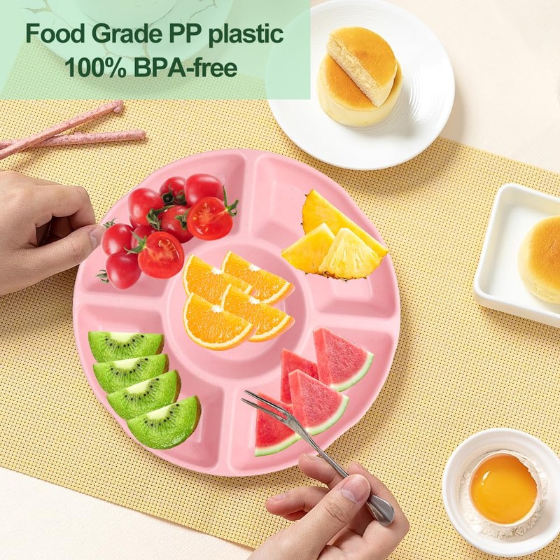 agctrler Pack of 4 Snack Plates with 5 Compartments, Stackable