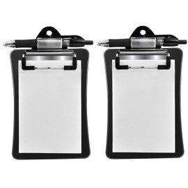 Clipco Mini Clipboard with Magnetic Back Includes Paper Pad and Pen (2-Pack) (Black)