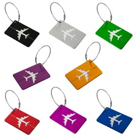 8 Luggage Tags (Blue + Black + Green + red + Purple + Rose + Gold + Silver)， Aluminum Luggage Tags - Vibrant Colors for Suitcases, Travel Bags, Checked Luggage & Backpacks