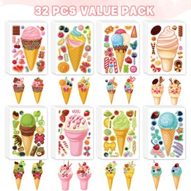 Ozepao Ozepao 32 Sheets Ice Cream Stickers for Kids, Make a Face Stickers for Party Decorations, Party Favors Craft Supplies