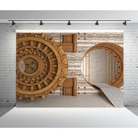 Loccor 7x5ft Fabric Bank Vault Backdrop Golden Old Bank Safe Deposit Room Background for Photography Bank Money Theme Event Party Decorations Wallpaper Portrait Banner
