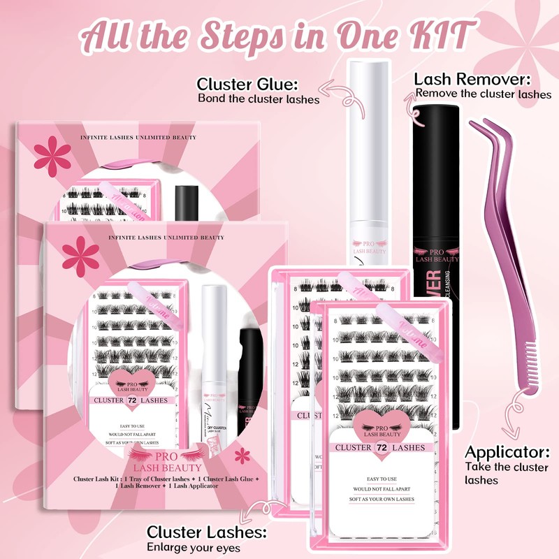 DIY Lash Extension Kit Cluster Lashes Kit with 72 Pcs