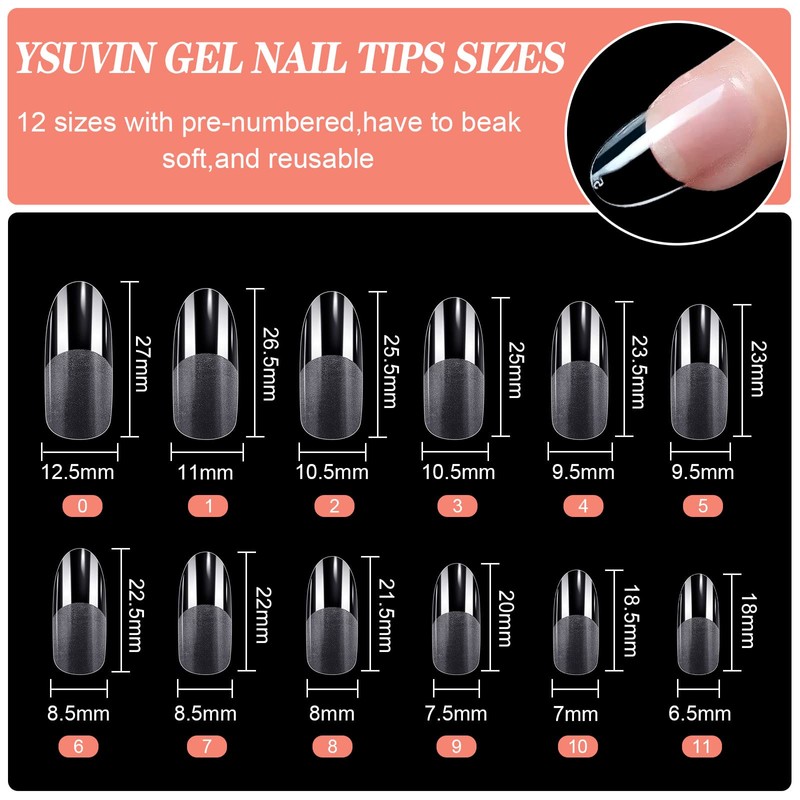 YSUVIN Nail Tips, Pack of 240 Fake Nails, Transparent, 12