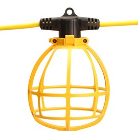 Southwire 7146SW 100 ft. 12/2 SJTW 10-Light Plastic Cage Temporary Light String, 300V - 150W, Yellow