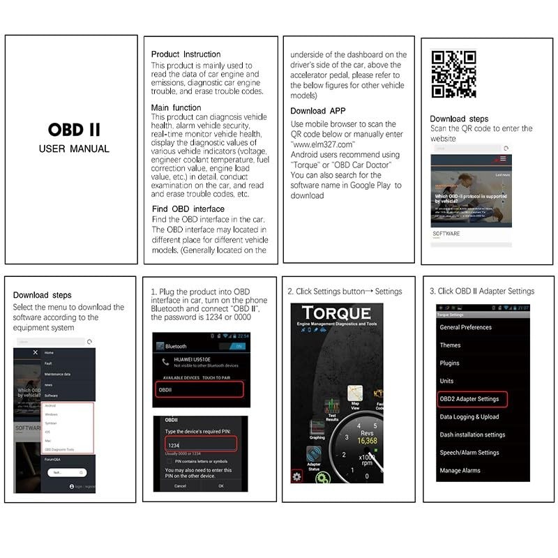 AIMALL Bluetooth OBD2 ELM327 Car Scanner Diagnostic Auto Tool for