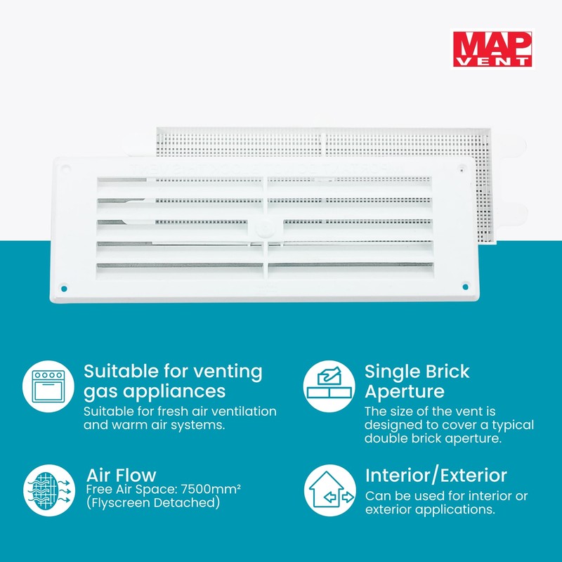 Map White Louvre Vent 229mm x 76mm (9"x3") with Detachable