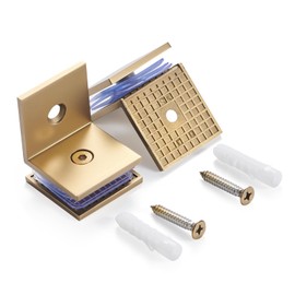 Ranbo Square Frameless Glass Clamp Connector/Shower Door Fixed Panel/Wall-to-Glass Corner Clamp,304 Stainless Steel,for 5/16" - 1/2" (8-12 mm) Thickness Glass,2 PC,Gold