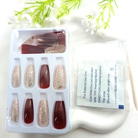 Long Press on Nails Coffin Fake Nails Gold Glitter Cats Eye Design Glue on Nails Purple-Red Nail Press ons Long Coffin Acrylic Artificial Stick on Nails for Women 24Pcs
