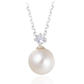 Mirai-Tenshi Women's Necklace, 1 Pearl, Pendant, Birthstone Compatible with Natural Pearls, Silver, Moonstone