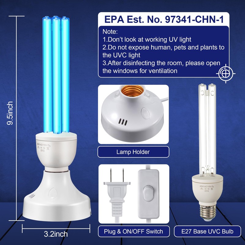Qualirey 1 Pack 25 Watt UV Light, UVC Lamp with