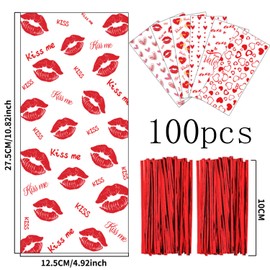 100 PCS Valentines Gift Bag,Valentines Day Gift Bags,Cellophane Bags,Valentine Gift Bag,Valentines Sweet Bags,Valentines Bag,Cellophane Gift Bags,Cookie Bags,Party Gift Bags