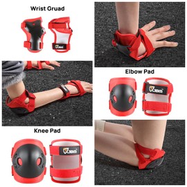 JBM Kids and Youth Knee Pads Elbow Pads Wrist Guards Child Protective Gear Set for Roller Skating, Skateboarding, BMX Biking, Cycling, Inline Skating, Scooter Riding Sports (Red, Small)