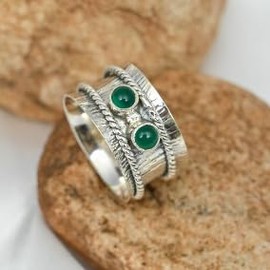 JEWELSTREZORO Onyx Edelstein Spinnerring 925 Sterling Silber Spinner Männer & Frauen Meditationsring Alle Größen Handarbeit Jewerly TSR146D_70 (22.3)