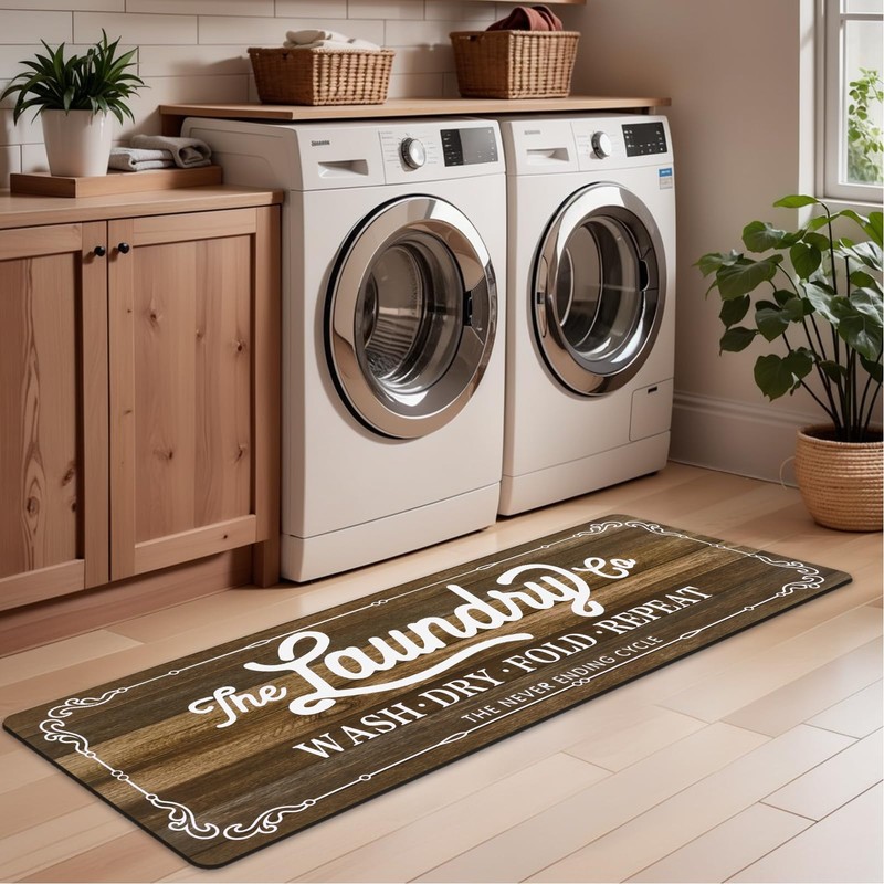 Pauwer Laundry Room Rug Runner 20"x60" Waterproof Rubber Laundry Mat