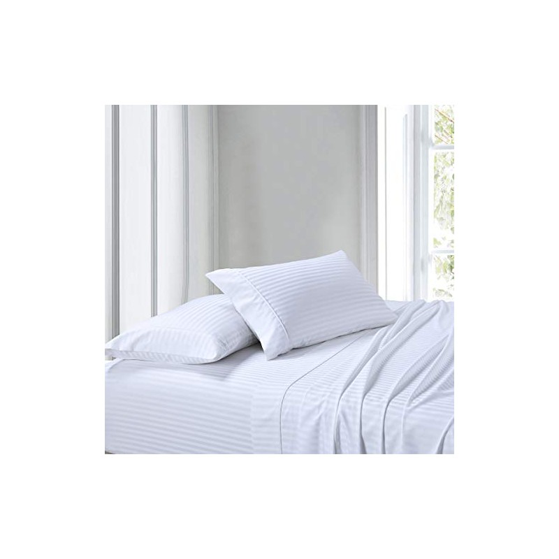300 Thread Count Stripes White Queen Size Sheet Set