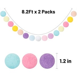 GCQQ Guirnalda de pompones pastel – Guirnalda de pompones de Pascua de 1.2 pulgadas, 16.4 pies, arco iris de primavera, 60 bolas de fieltro de lana, guirnaldas de pompones para árbol de chimenea, dormitorio, guardería, aula, decoración de fiesta de Pascua