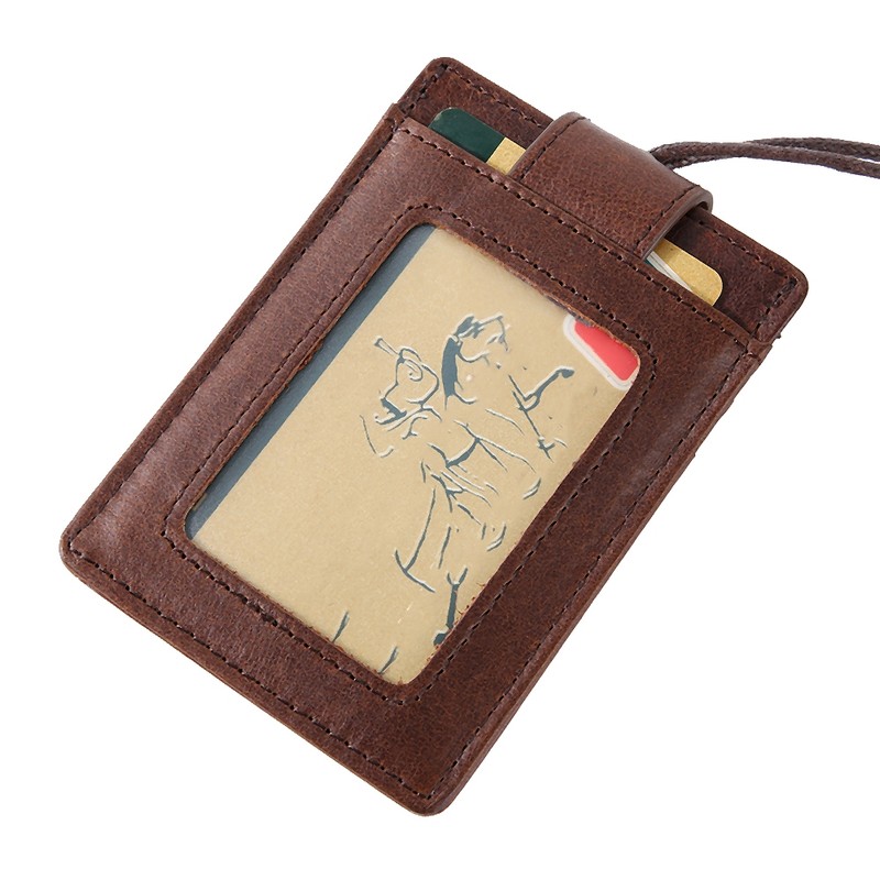 RFID Blocking ID Badge Card Holder Cowhide Wallet Hardware Sewing