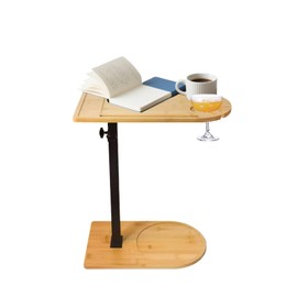 360° Rotatable Sofa Tray Table for Couch Arm, Height Adjustable End Table for Bed or Chair with Phone & Tablet Slots, TV Tray Table, Side Table Tray for Small Spaces（Arc）