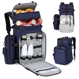 Hanke Cooler Backpack for Travel, Soft Lightweight Insulated Leakproof Backpack Cooler Bag, Portable Picnic Backpack with Removeable Bottle Pocket for Picnic Hiking Camping Beach, Blue