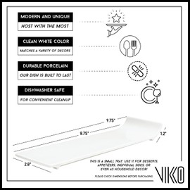 Vikko Rectangular Appetizer Plates, Set of 4 Small White Plate with Lifted Edge, Elegant Dishware for Serving Entres, Appetizers and Desserts, Dishwasher Safe, Microwave Safe