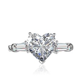 Cute Dainty Heart Shaped Cubic Zircon Simulated Diamond Rings for Her Heart Moissanite Gemstone Promise Engagement Love 925 Sterling Silver Wedding Open Adjustable Ring(White)