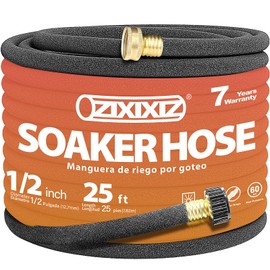 Zixixiz 25FT Heavy-Duty 1/2 Inch Soaker Hose with 3/4 Inch Solid Brass Connector - Leakproof Garden Watering System for Gardens, Lawns, Flower & Vegetable Beds