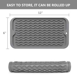 BLUE BURPS Silicone Dish Drying Mat for Kitchen Counter or Kitchen Dishes or Kitchen Mat for Countertop,Dish Drainer Mat for Easy to Clean,Quick Dry - 12"*6" - Gray
