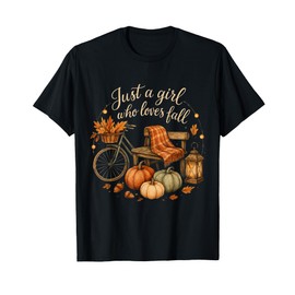 Just A Girl Who Loves Fall Cute Pumpkin Autumn Leaves Cozy T-Shirt