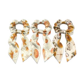 Daulesho Autumn Maple Leaves 3pcs Hair Scrunchie Ties for Women, Sketch Pumpkin Hair Ties Ropes for Ladies, Fall Sunflower 3 Pack Girl Elastic Accessory with Bows and Ribbon