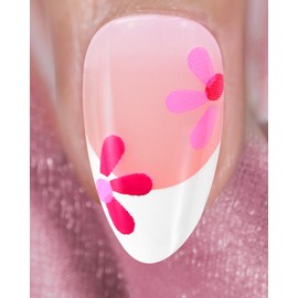 Swooflia Short Almond Press On Nails French Tip – Hot Pink Floral Fake Nail Glue Stick On Acrylic Artificial Flase Fingernails for Women, 24 PCS Reusable Handmade Manicure Art Nails with Stickers Glue