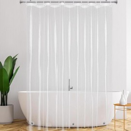 Fhioevt Shower Curtain 180 x 200 cm Transparent Shower Curtain with Magnet Bottom Shower Curtains EVA Anti Mould Waterproof Shower Curtains with 12 Shower Curtain Rings for Bath Shower