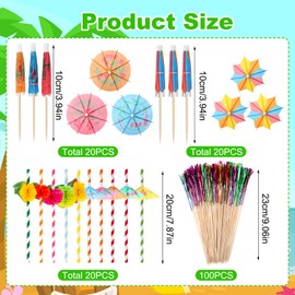 FIHODONE 160pcs Cocktail Accessories for Drinks, Cocktail Umbrellas for Drinks, Fireworks Cocktail Decorations, Paper Cocktail Straws for Beach Birthday Tropical Festival
