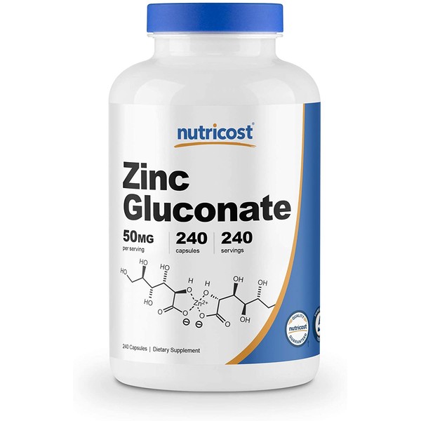 Nutricost Zinc Gluconate 240 Veggie Capsules (50mg) - Gluten Free and Non-GMO