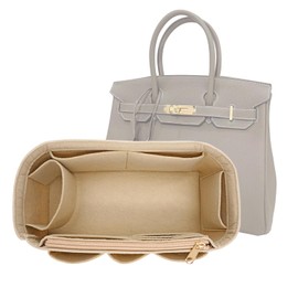 DOIAPUOS Purse Organizer Insert for Hermes Birkin 25 Bag Felt Zipper Organizer Insert (Beige,S)
