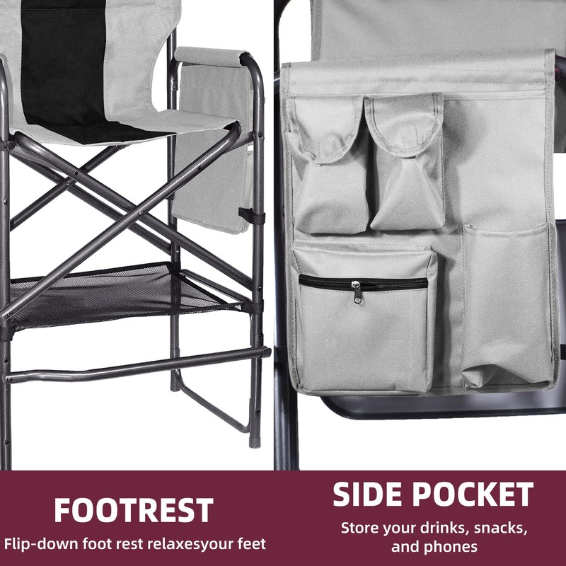 Foristrail 30" Tall Directors Chair with Side Table, 400LBS Bar