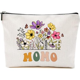 Momo Wildflowers Gifts For Mother's Day Makeup Bags - Momo Flower Gift Bags - Mom Birthday Gifts - Travel Cosmetic Bag For Birthday, White, 7”x9.8”