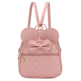 KL928 Girls Quilted Bowknot Cute Mini Backpack Small Daypacks Convertible Shoulder Bag Solid Color Purse for Women (DX-Light Pink)