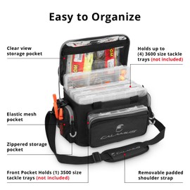 Calamus Fishing Tackle Bags - Saltwater & Freshwater Fishing Bags - Rip-Stop PE - Padded Shoulder Strap - Pliers Storage - Black