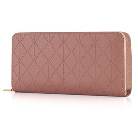 RRANCharltu Women's Leather Wallet Large Purse in Long Format Large Wallet with Zip and Press Stud with Many Compartments and Card Holder, Dark pink, Classic