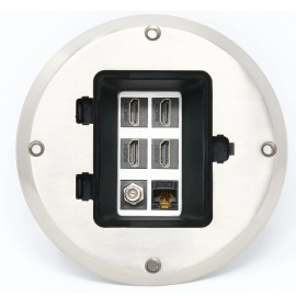 RiteAV 4 Port HD 1 Coax Cable TV- F-Type 1 Cat6 Ethernet Floor Box Stainless Steel