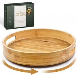 PANDAWOOD 12 Inch Bamboo Lazy Susan Organizer - Large Lazy Susan for Table Top - Bamboo Wooden Lazy Susan Turntable - Kitchen Organizer - Kitchen Countertop Organizer (Bamboo, 12 Inch)