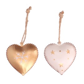Pack of 8 white and gold metal heart decorations