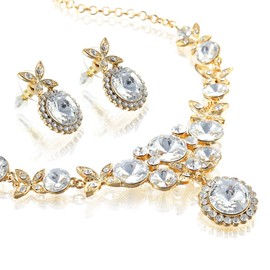 Butterflies Jewellery Set Necklace & Earrings, Clear Swiss Crystal Elements, 14K Gold or Silver Rhodium. Timeless Bridal & Wedding Style, Party, Cocktail Gift, Her Christmas & Under £20, Janeo