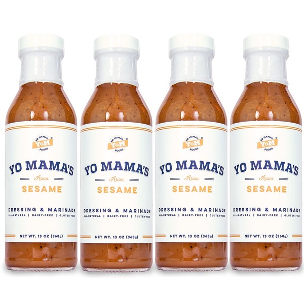 Gourmet Natural Asian Sesame Dressing and Marinade by Yo Mama's Foods - Pack of (4) - Low Carb, Low Sodium, Vegan, and made from Real non-GMO Tamari!