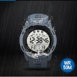 Men's Outdoor Sports Watch Large Dial Easy-to-Read Digital Watch Multi-Functions LED Alarm Stopwatch Waterproof Wrist Watch for Men Black (Grey)