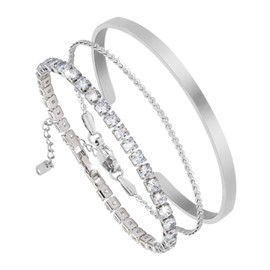 MILAKOO Women's Chain Bracelet Bangle Set Stainless Steel Adjustable Boho Bracelets Stackable Twist Figar Open Bangle Bracelet Cuff for Men Women, Stainless Steel, No gemstone