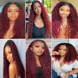 Niciitysi 1B99j Human Hair Kinkycurly Bundles 12 14 16 inch Douboe Weft Brazilian Hair Extensions Ombre Two Tone Black to Wine Red Deep Curly Bundles for Women