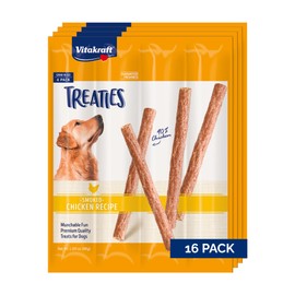 Vitakraft Treaties Dog Treat Sticks - Dog Sticks with 90% Real Chicken & Natural Smoke Flavor - Chewy & Fresh Pet Snacks for On-The-Go (Smoked Chicken, 16 Count)